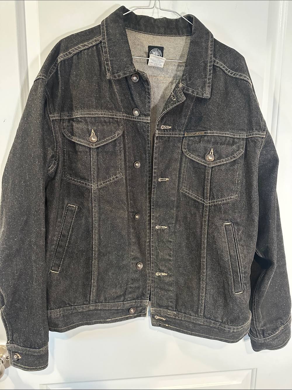 Vintage DKNY The Official Uniform of NY Dark blue Washed Denim Trucker Jacket